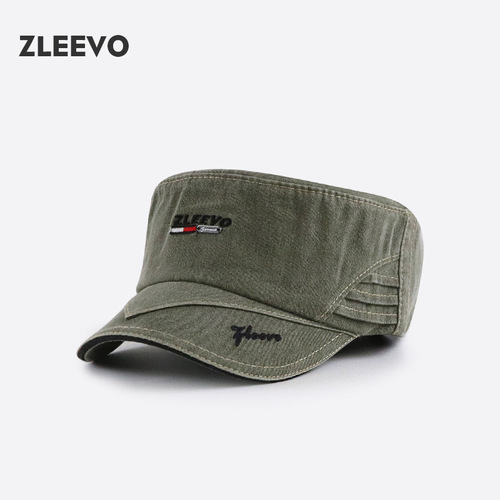 Yangguan/ZLEEVO Washed and Distressed Flat Top Hat Men's Sun Hat Women's Outdoor Leisure Military Hat Factory Direct Sales