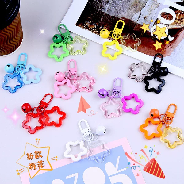 Colorful acrylic hollow five-pointed star Bell keychain pendant DIY handmade bag earphone cover decorative accessories