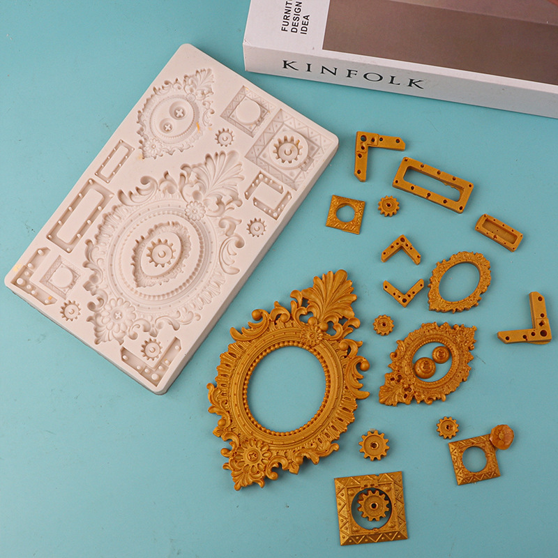 Nuevo molde para hornear marco mecánico de estilo europeo fondant molde de silicona pastel de chocolate alivio decorativo epoxi molino