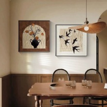 中古风柿柿如意餐厅装饰画法式复古客厅沙发背景墙挂画打印挂画芯