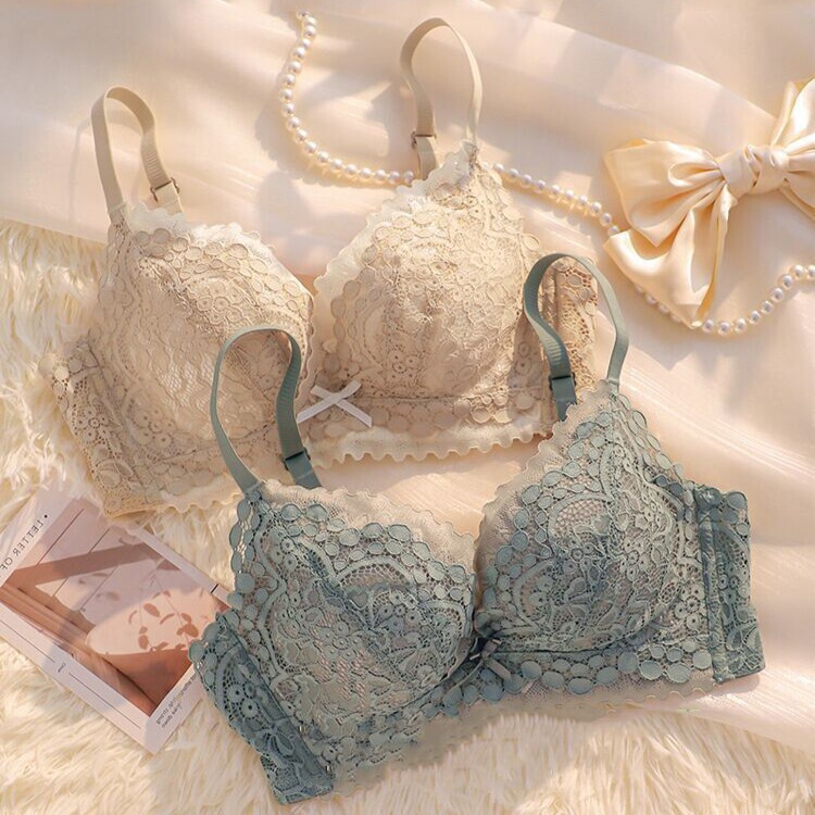 Underwear for Women with Small Breasts, Push-Up, No Rims, Adjustable Breast-Retracting Anti-Sagging Bra, Sexy Lace Bra Set