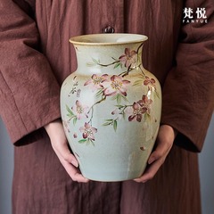 梵悦谷手描き桃花陶磁器花瓶客間玄関食卓装飾置物景徳鎮中国式生け花