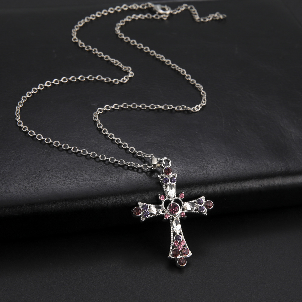 1 Piece Fashion Cross Artificial Crystal Titanium Steel Inlay Zircon Womenu0027S Pendant Necklace
