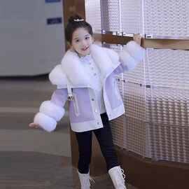 女童加绒加厚皮草外套2024秋冬季装公主儿童冬装中大童皮衣棉服