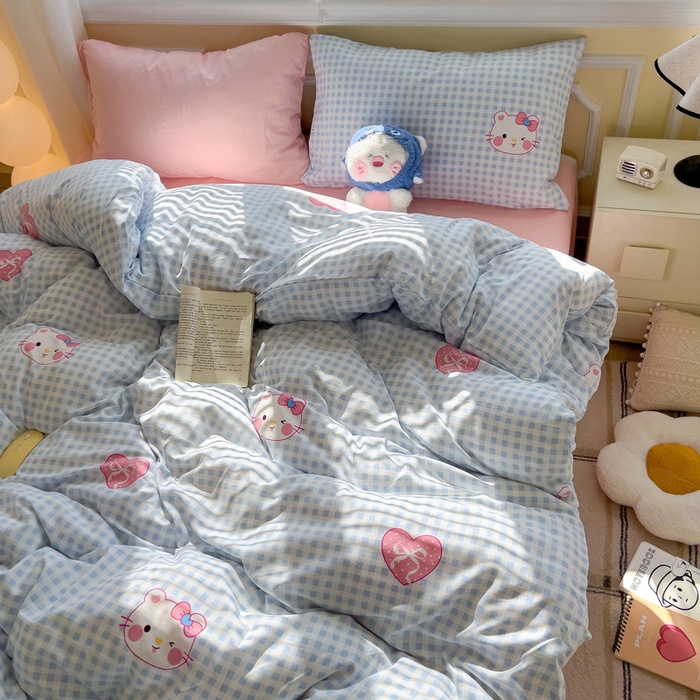 A clase de algodón ultra suave lavado con agua cuatro piezas de madres y bebés cubierta de cama desnuda dormitorio de estudiantes ropa de cama de tres piezas