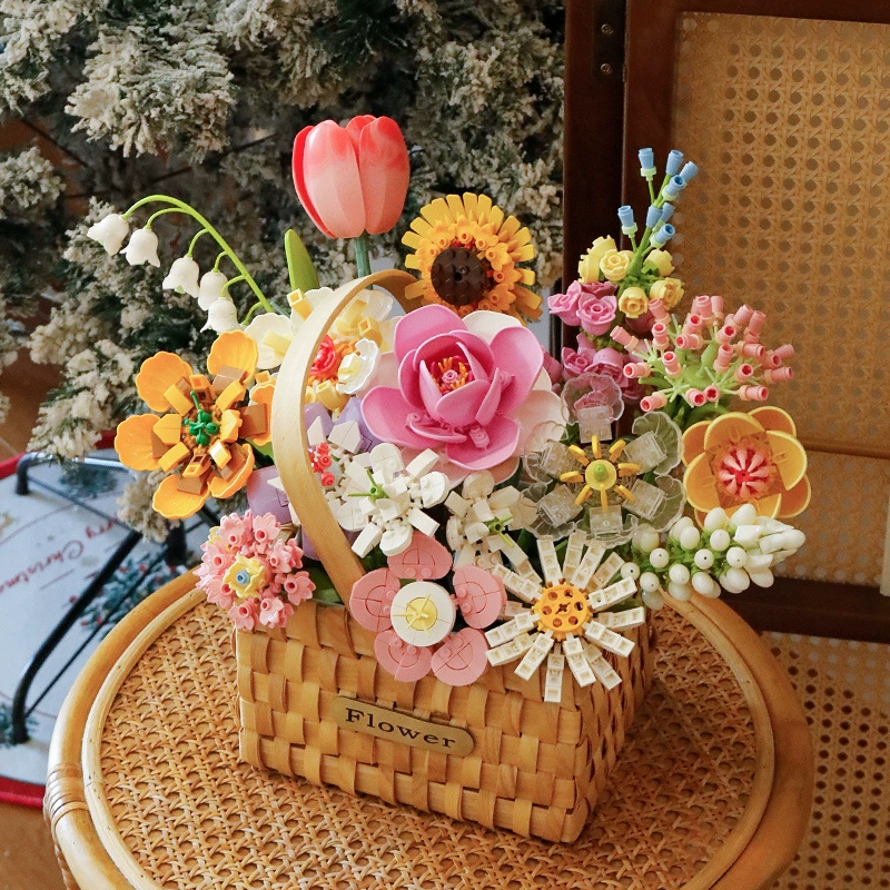 Конструктор, подарочная коробка, игрушка другу, DIY, подсолнух, розы, букет, подарок для девушки