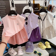 2025 新しい夏の子供の韓国スタイルの人気の氷のような日焼け止め速乾性カジュアルスポーツルーズノースリーブベストスーツ