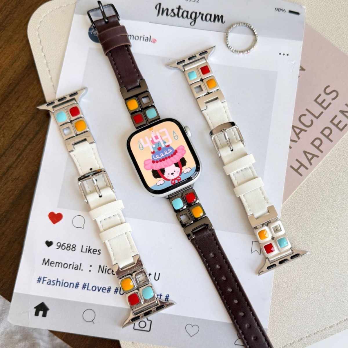 Eye Shadow Palette Metal Connector Paired with Leather Strap Suitable for Apple Watch Iwatch11 Generation 987654Ultra/Se