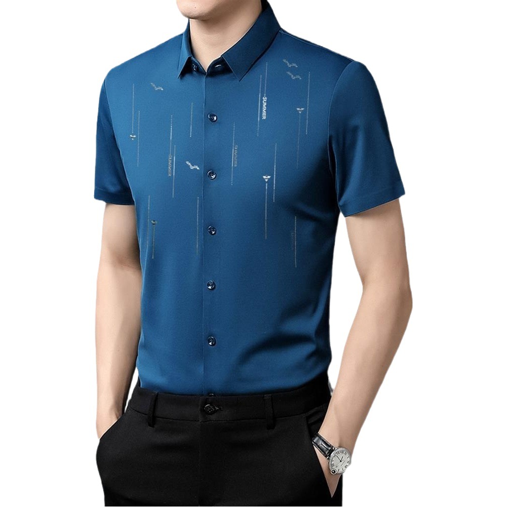 2024 Camisa de manga corta para hombre Camisa de manga corta con estampado de solapa para hombre joven y de mediana edad