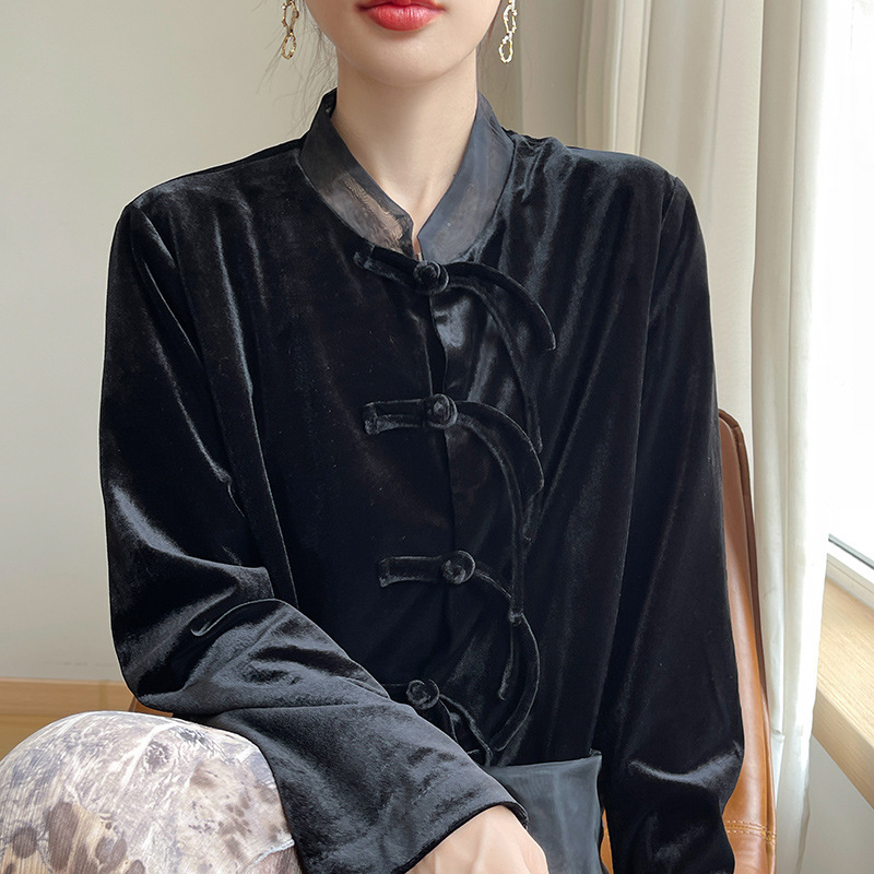 New Chinese-Style Organza Stand-Collar Jacket with Tassel and Button Embellishments, Velvet Top, Early Spring 2026 New National Style Cardigan