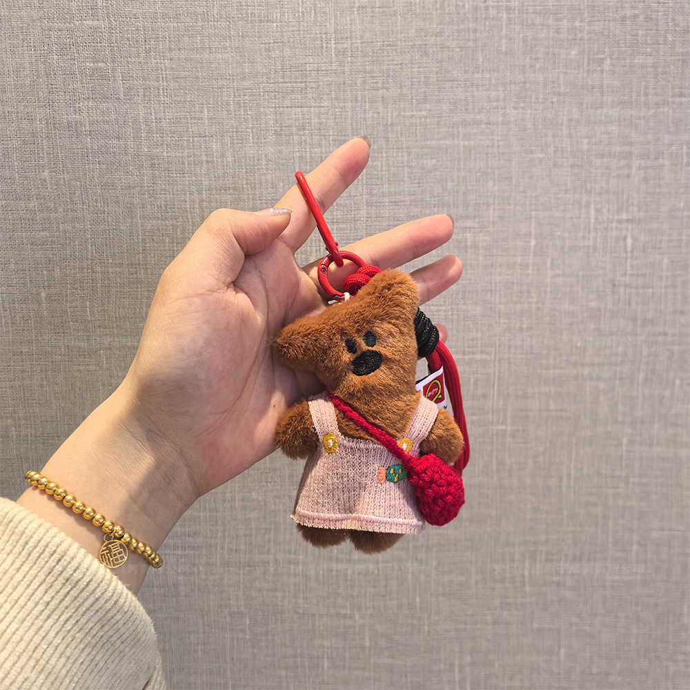정교한 멜빵바지 털곰 피규어 짜임 숄더백 짜임 끈걸이 귀여운 인형 차량용