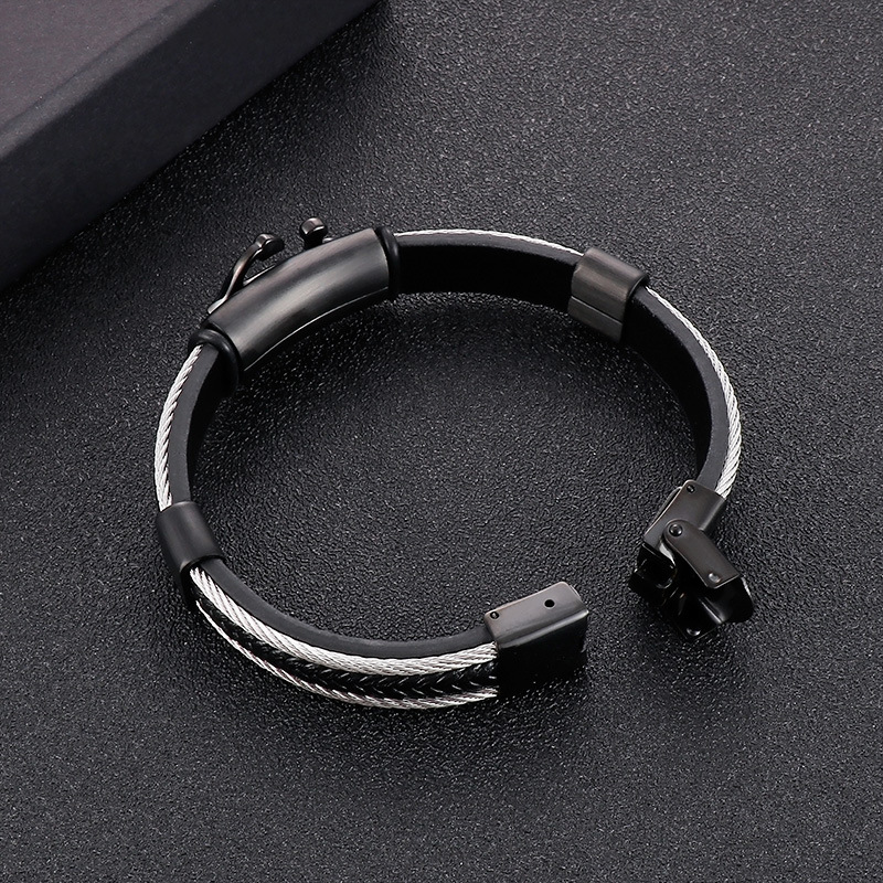 1 Piece Quantity Daily Occasion Fashion Anchor Titanium Steel Men'S Bangle Men Cord & Leather Bracelets