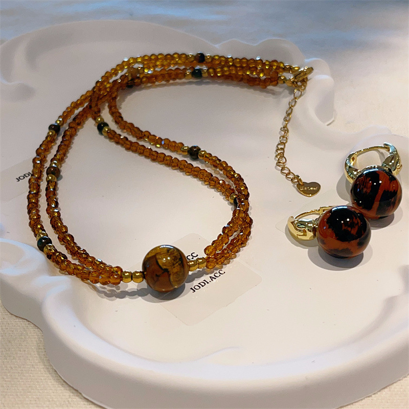 中古风美拉德茶色水晶虎眼石头吊坠项链叠戴锁骨链项链新款颈链|undefined