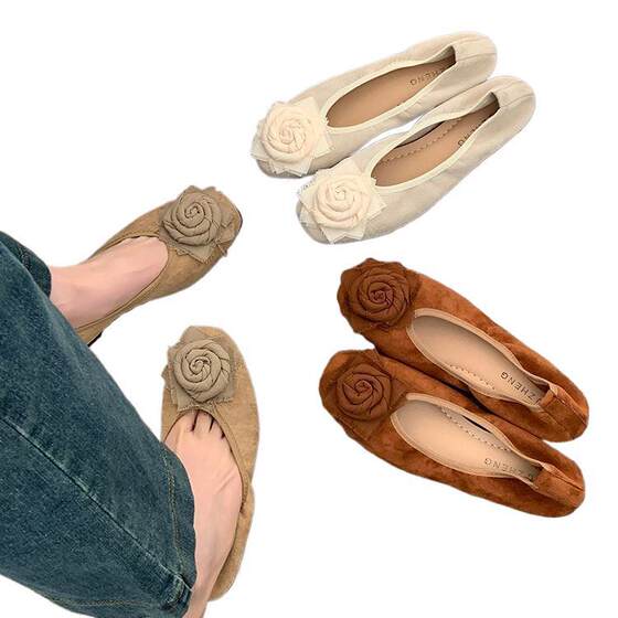 Late Evening Style Gentle Single-layer Shoes Women's 2025 New Spring Soft Bottom National Style Retro New Chinese Style Rose Ballet Bean Shoes