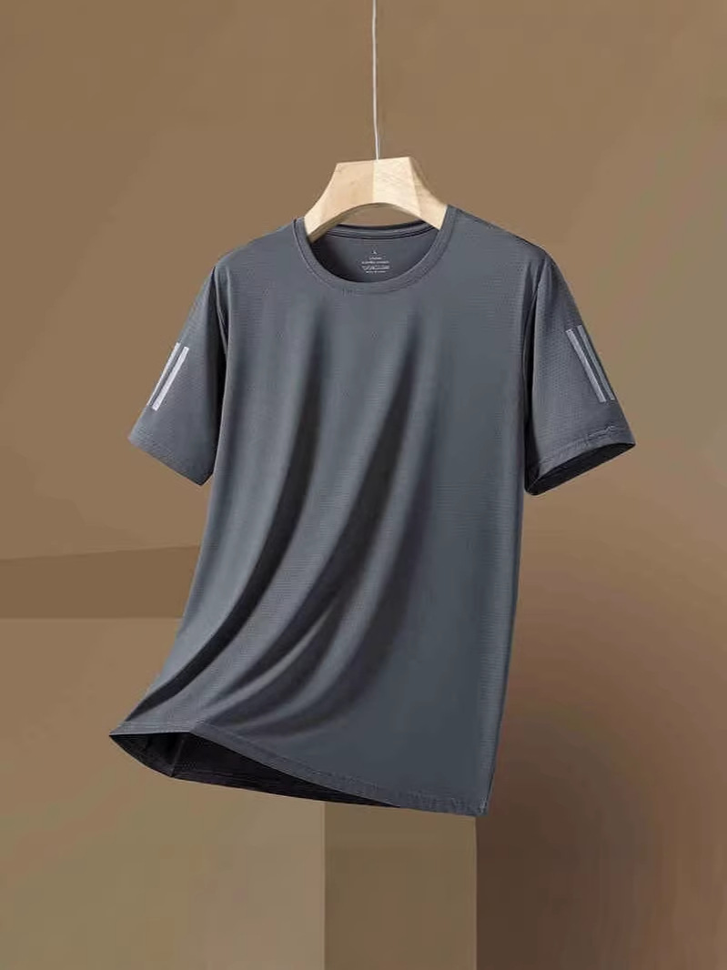 American-Style Trendy Ice Silk Quick-Dry Short-Sleeve T-Shirt for Men, Summer Mesh Loose-Fitting Cool and Refreshing Ultra-Thin Breathable Long-Sleeve