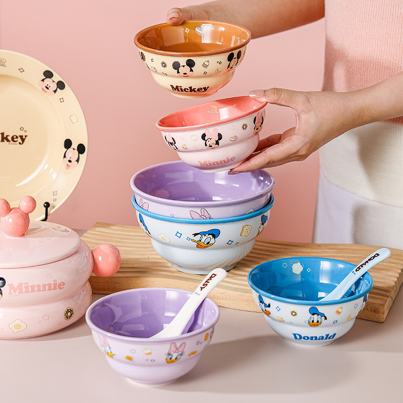 Bowl de cerámica de dibujos animados de Disney encantador tazón infantil de gran capacidad Scarlett de alto valor facial para niñas tazón de fideos de arroz doméstico