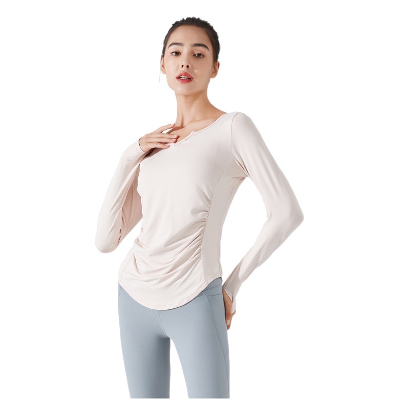 Camiseta de yoga con cuello en V para mujer, primavera y otoño, corte ajustado, talla grande, de secado rápido, manga larga, camiseta deportiva profesional para correr por la mañana, ajustada.