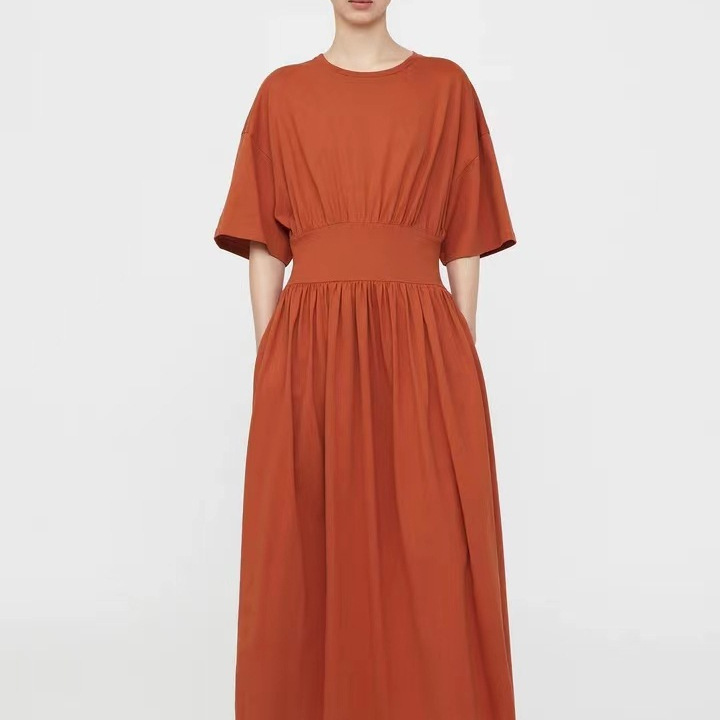 Nordic niche TOT Nordic niche round neck waist-tight blood Mary color cotton waist-tight short sleeve dress Nordic niche TOT Nordic niche round neck waist-tight blood Mary color cotton waist-tight short sleeve dress