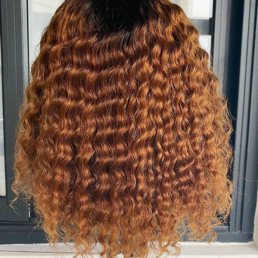 Peluca de moda europea y americana peluca rizada pequeña africana negro marrón gradiente pelo largo y rizado cubierta de fibra química spot transfronterizo al por mayor