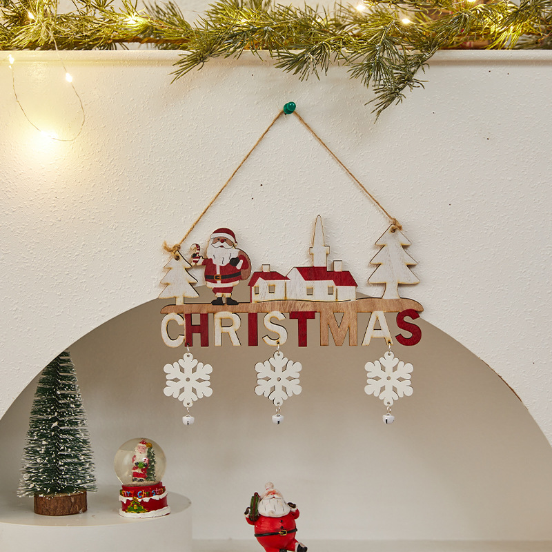 Conjunto de enfeites de Natal artesanais em madeira - Papai Noel, boneco de neve e enfeites festivos para pendurar na parede, ideais para decoração de casa e loja (Coleção com vários modelos)_voghion.com