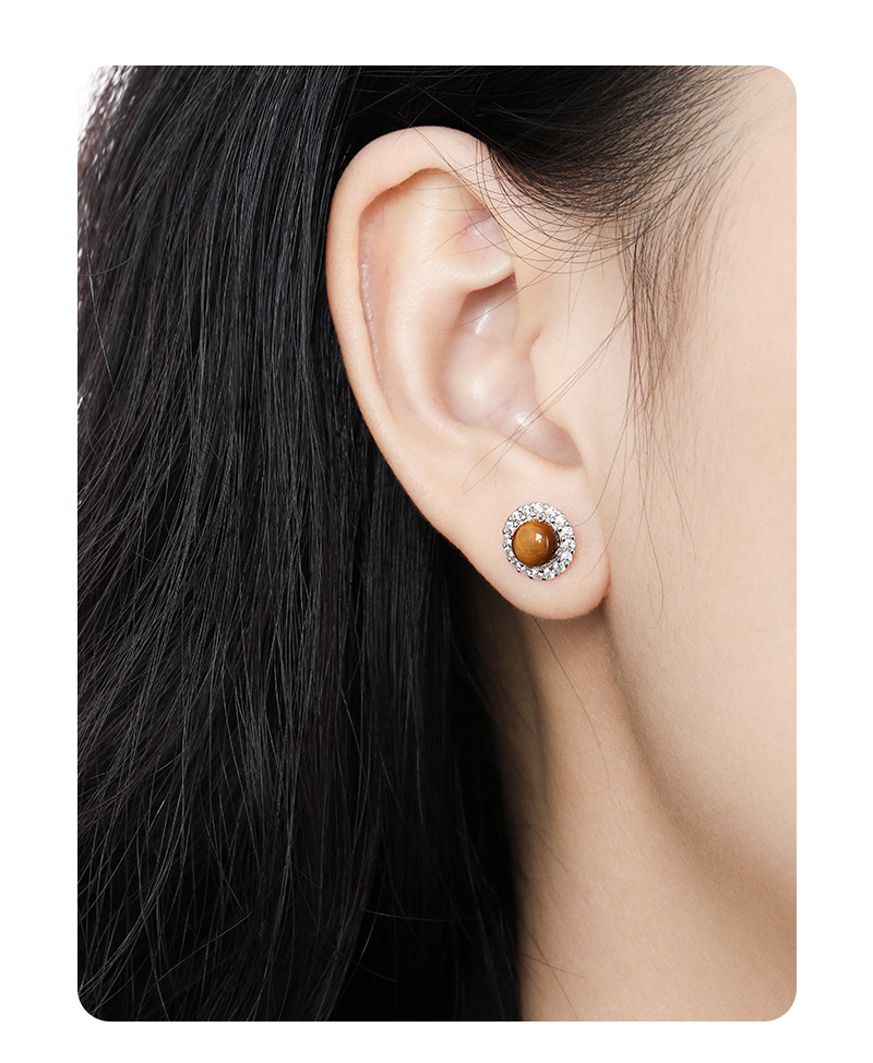Long-Lasting Plated Gold Plating Process 925 Sterling Silver Ear Needle Material 1 Pair 925 Sterling Silver Natural Stone Solid Color Ear Studs
