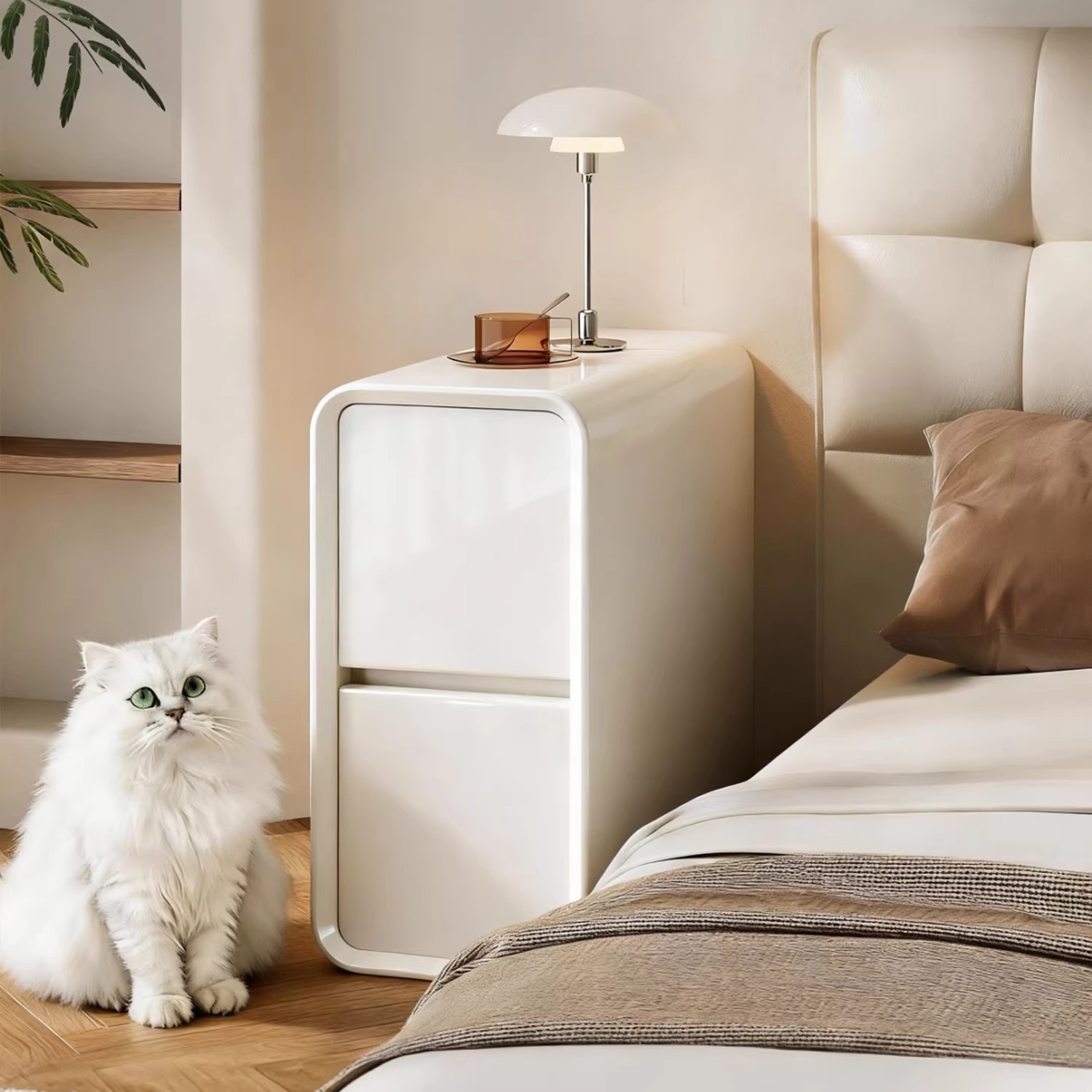 Laca horneada muy estrecha mesa de cabezal de cama madera maciza pequeño dormitorio doméstico 20cm gabinete de borde estrecho lujoso de alta calidad gabinete de hendidura de cama