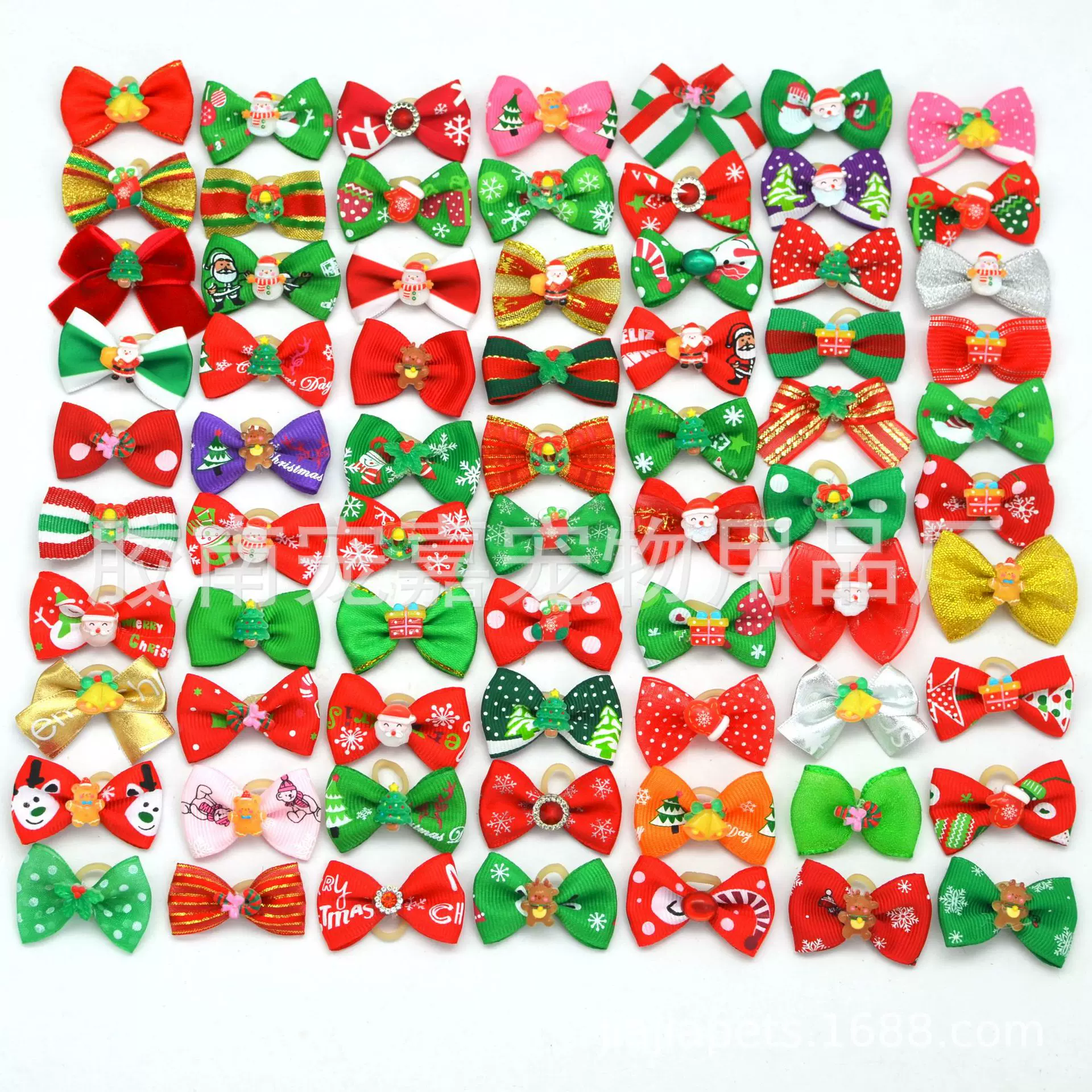 跨境热销圣诞节宠物蝴蝶结头花皮筋款萌宠卷卷花头饰配饰领结现货