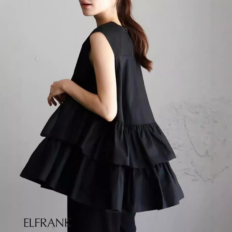 In-Stock Cross-Border Export to Japan Rakuten Amazon Foreign Trade Japanese-Style Loose Ruffled Layered Sleeveless Shirt