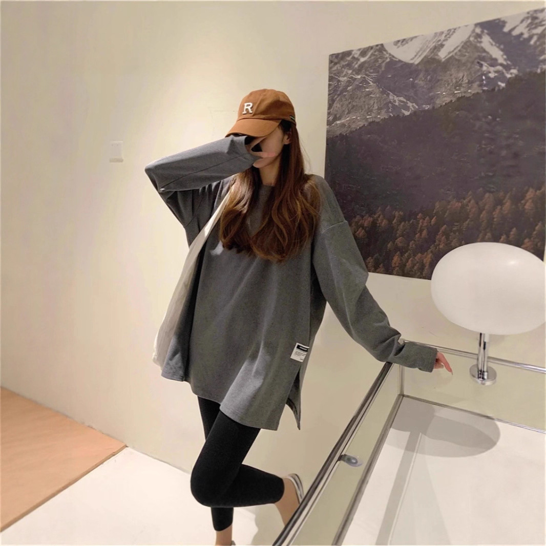 女装胖妹妹mm加绒加厚中长圆领套头卫衣宽松上衣打底衫#A-TJ0353