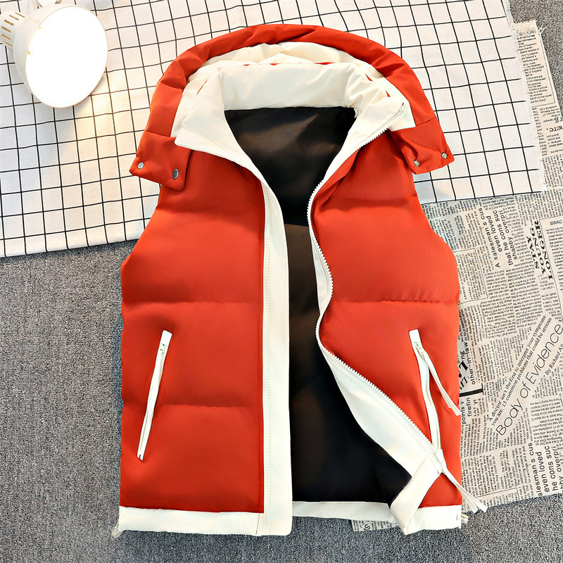Foreign Trade Cross-Border down Cotton Vest with Detachable Hood, Loose Fit Trendy Brand Vest Jacket for Spring, Autumn, and Winter, Casual Inner Wear
