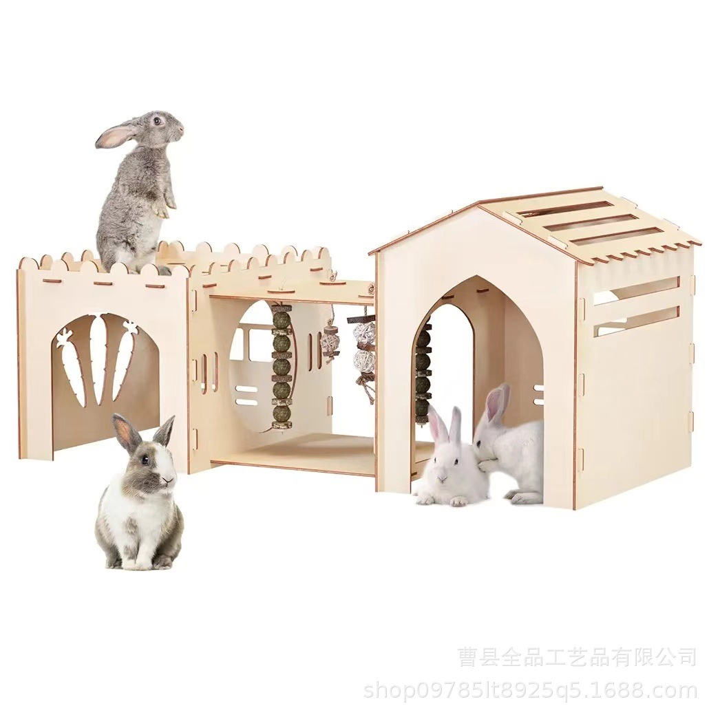 Castillo de conejo desmontable Casa de conejo ensamblada Casa de conejillo de indias Casa de refugio de conejillos de indias Casa para mascotas de madera de gran tamaño