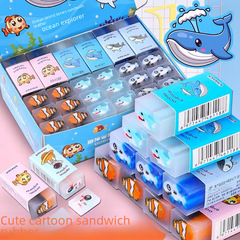 Creative cartoon eraser for children, less shavings, painting, can cut eraser, junior high school students sandwich eraser, cute stationery