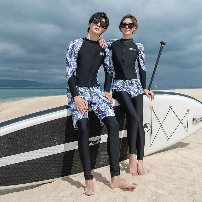 Factory Direct Sales New Couple Split Wetsuit Long-Sleeved Long Pants Surfing Suit Zipper Sun Protection Swimsuit Suit