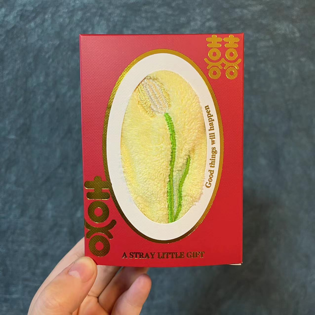 30*30 노란 튤립 사각 스카프 + 빨간색 웨딩 박스