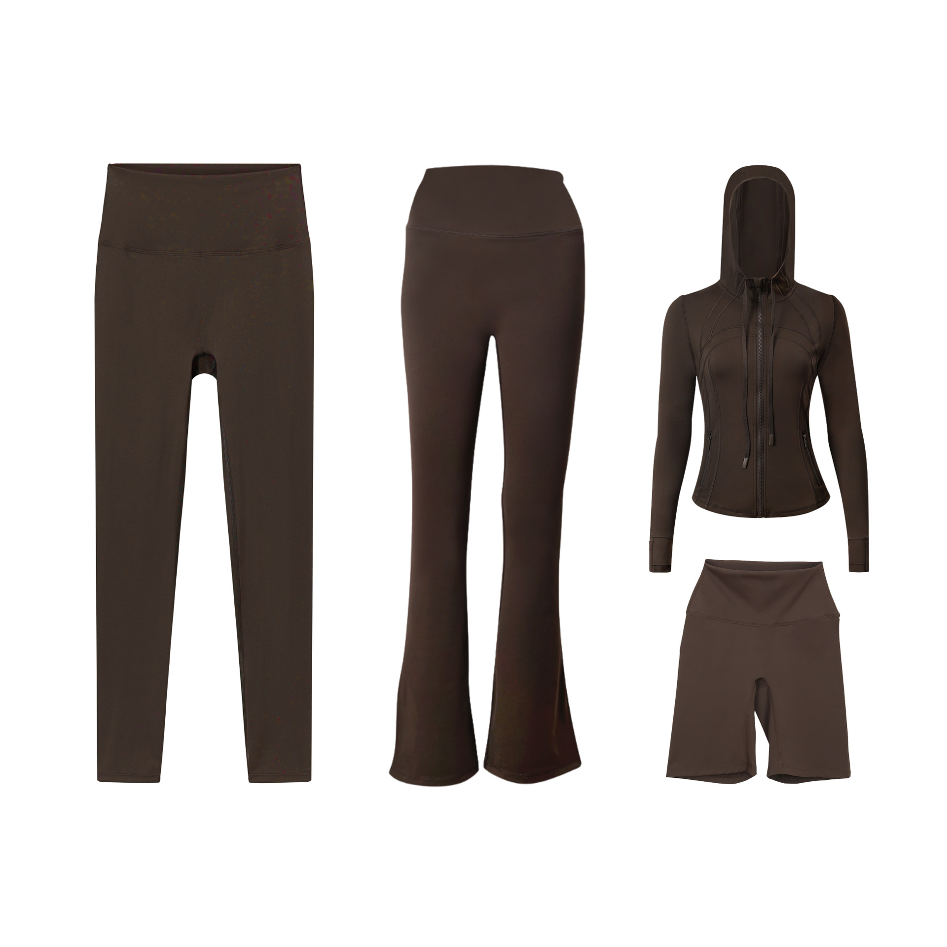 Dames sport set 4-delig met capuchonjas flared en capri broek_voghion.com