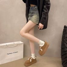 小众学院风坡跟加绒毛毛勃肯棉鞋女冬季新款松糕加绒低帮雪地靴潮