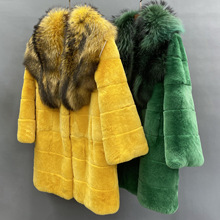 22新款 跨境专供 宽松版兔毛长款大衣搭超大貉子毛领 厂家直销