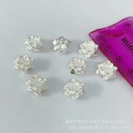 999足银莲花配件3D硬银纯银荷花饰品手链DIY手工编织红绳穿珠材料