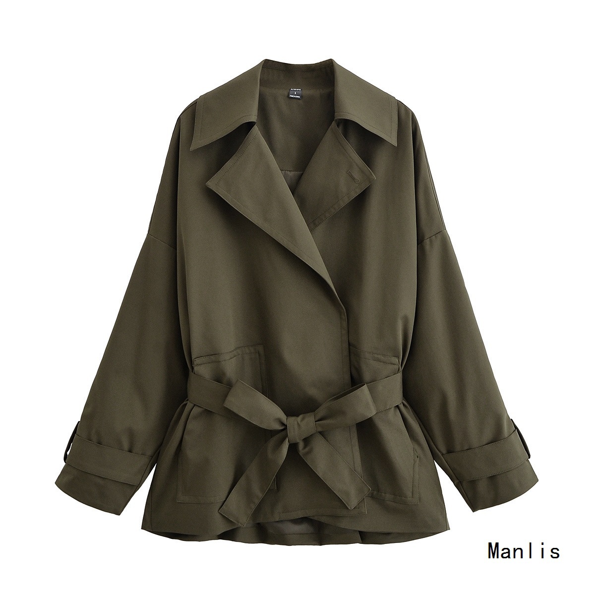 Z风跨境欧美风2025新款时尚气质女装批发翻领腰带款风衣 6136244