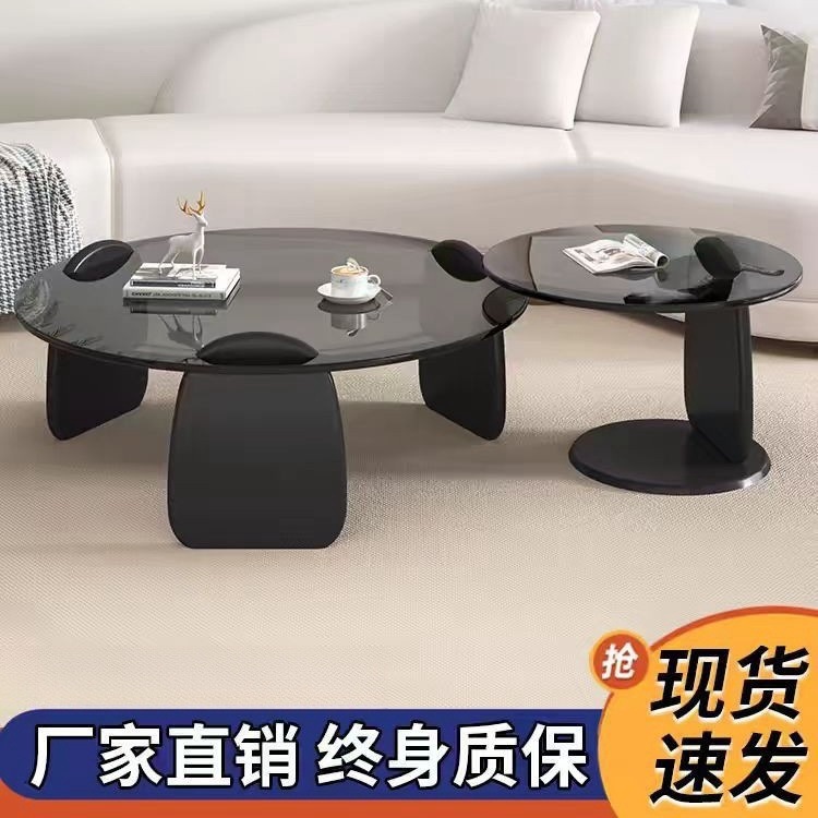 강화 유리 커피 테이블 거실 가구 라운드 조합 노르딕 인터넷 인기 빛 럭셔리 이탈리아 미니멀리스트 티 테이블 작은 아파트