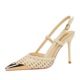 2727-1 Fashionable Hollow Weaving Fine Heel Sandals with Women's High Grade Sense Metal Pointed Straight Strap High Heels