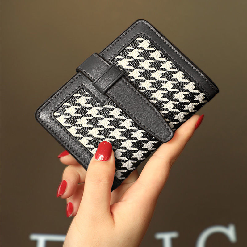 Retro Women's Checkered Black And White Wallet Trendy Side Zipper Coin Purse Card Holder_voghion.com