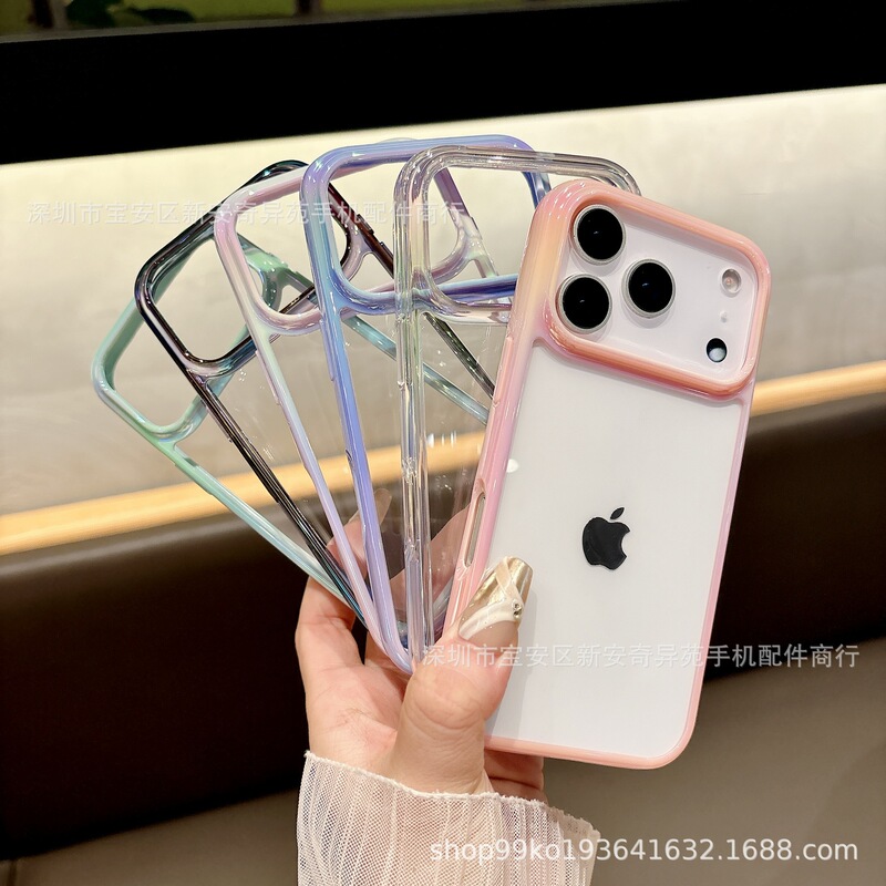 Colorful Laser Groove Transparent Mobile Phone Case Suitable for Iphone17Promax Cross-Border Popular Apple 16 Protective Case