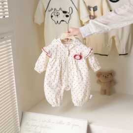 婴儿春装衣服满月百天女宝宝可爱超萌连体衣新生儿春秋外出服哈衣