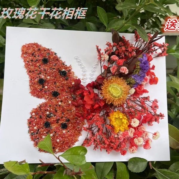 520情人节水晶干花蝴蝶相框紫色春天10寸木框创意礼品纪念手工画|undefined