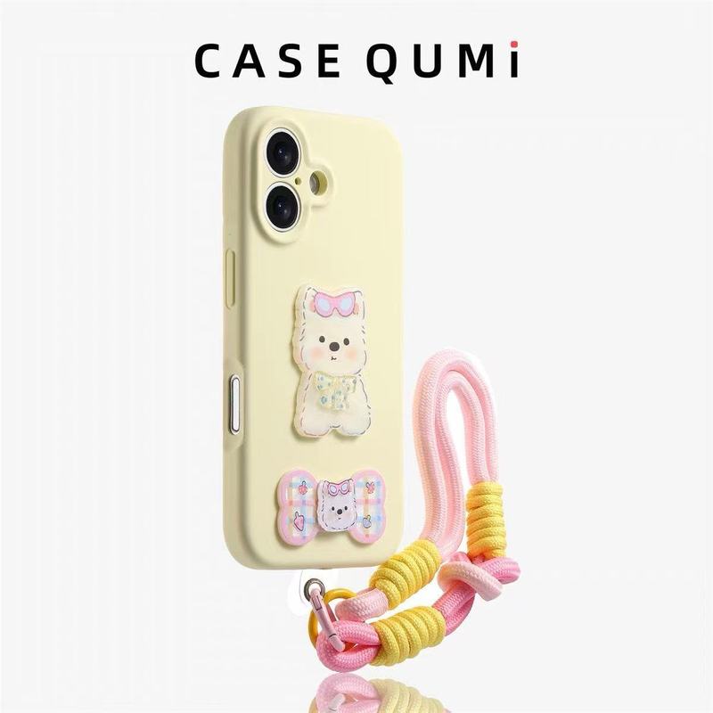 カスタード立体子犬の骨 iPhone16promax Apple 13/15 携帯電話ケース 11 ハンドロープ 14 漫画 12|undefined