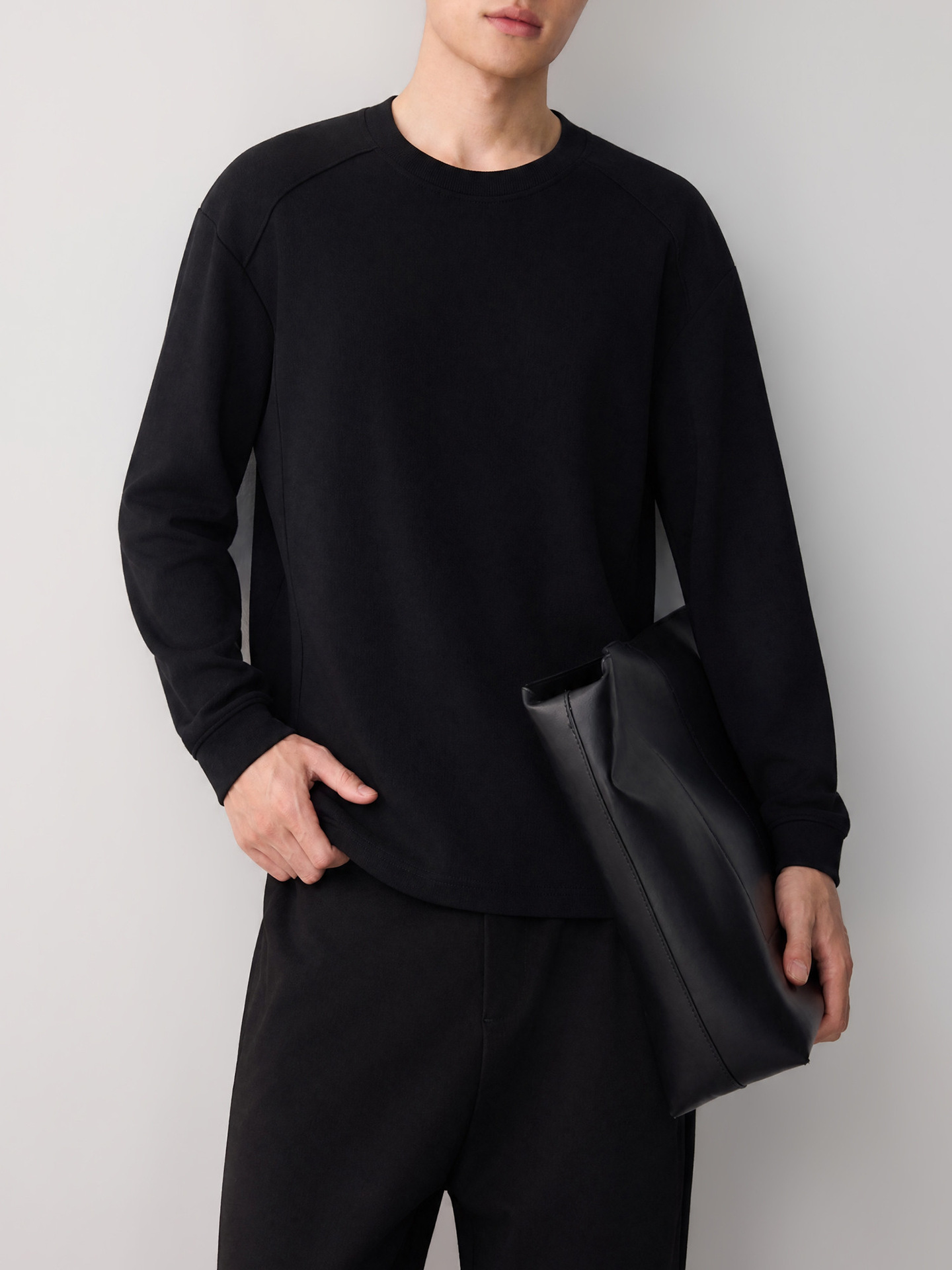 Áo hoodie nam nỉ cao cấp phong cách thông minh, chia cắt lập thể, kiểu dáng đơn giản hiện đại — đen