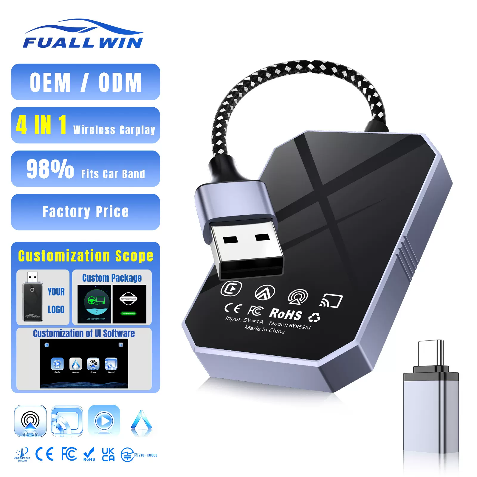无线CarPlay+安卓Auto+投屏三合一车载carplay安卓车机互联盒子