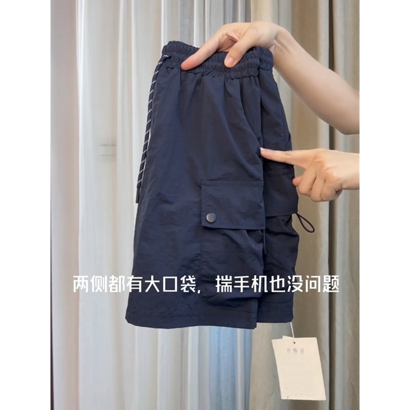 藏蓝色工装半身裙女2025夏季新款美式复古松紧腰休闲百搭a字短裙|undefined