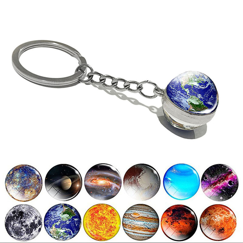 Luminous Universe Planet Keychain Solar System Earth Pendant Galaxy Nebula Double-Sided Glass Ball Key Chain Gift